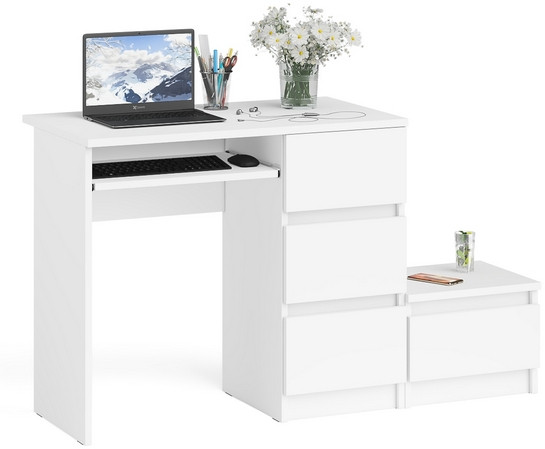 Мори компьютерный стол МС-6 правый + Тумба ТМП400.1, белый