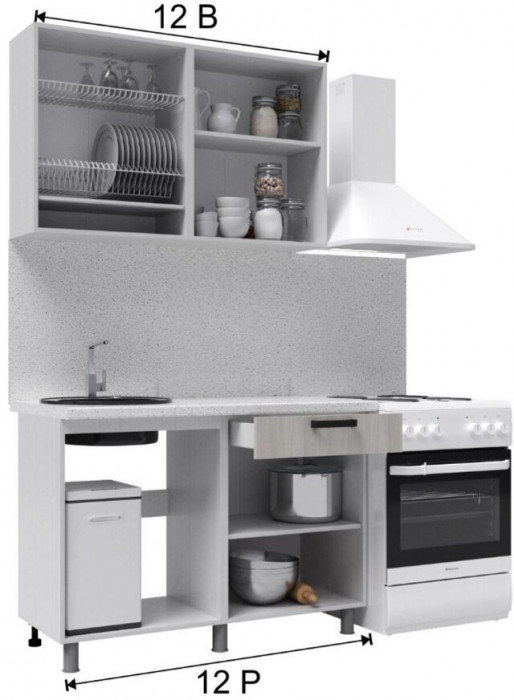 Кухонный гарнитур Бомбей 1,2м Сандал белый/Сандал серый