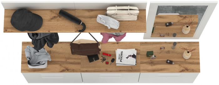 Октава Прихожая 41, белый шагрень/дуб крафт золотой/фасады МДФ белый шагрень