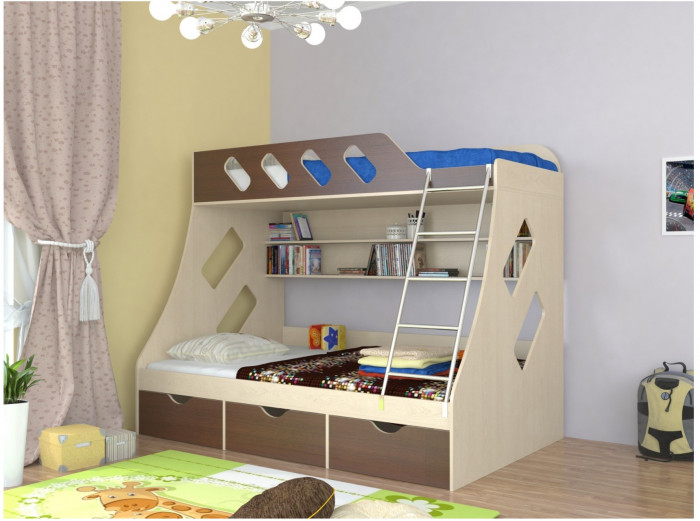 Дельта-20.01 Детская двухъярусная кровать с лестницей (Венге, Дуб Сонома)