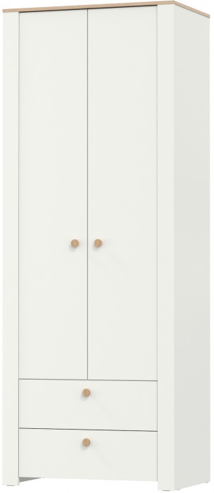 Джастин 13.339 Шкаф для одежды с ящиками, цвет белый шагрень/дуб белый эксклюзив, ШхГхВ 86х54,8х225,8 см.