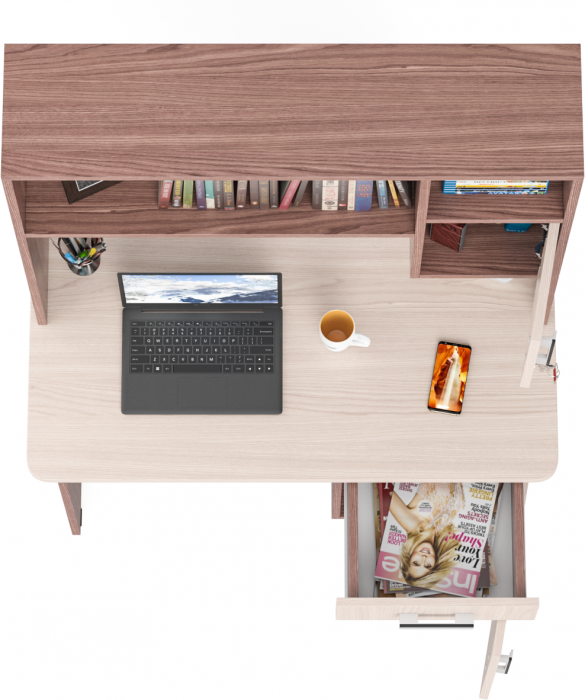 Стол письменный с надстройкой С-МД-1-09Н, цвет ясень шимо светлый/ясень шимо тёмный, ШхГхВ 105х57х162 см., НЕ универсальная сборка