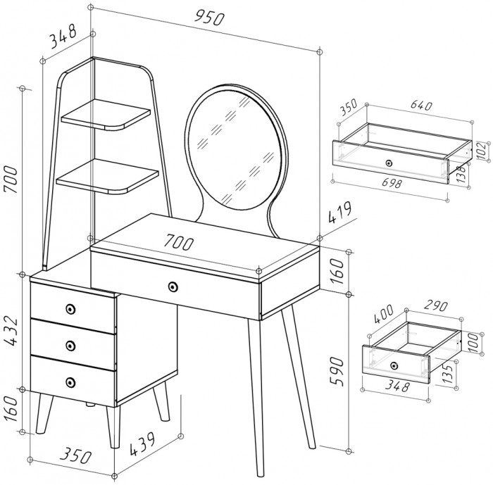 Трюмо 4-25917бел, цвет белый, ШхГхВ 95х43,9х129,2 см., НЕ универсальная сборка