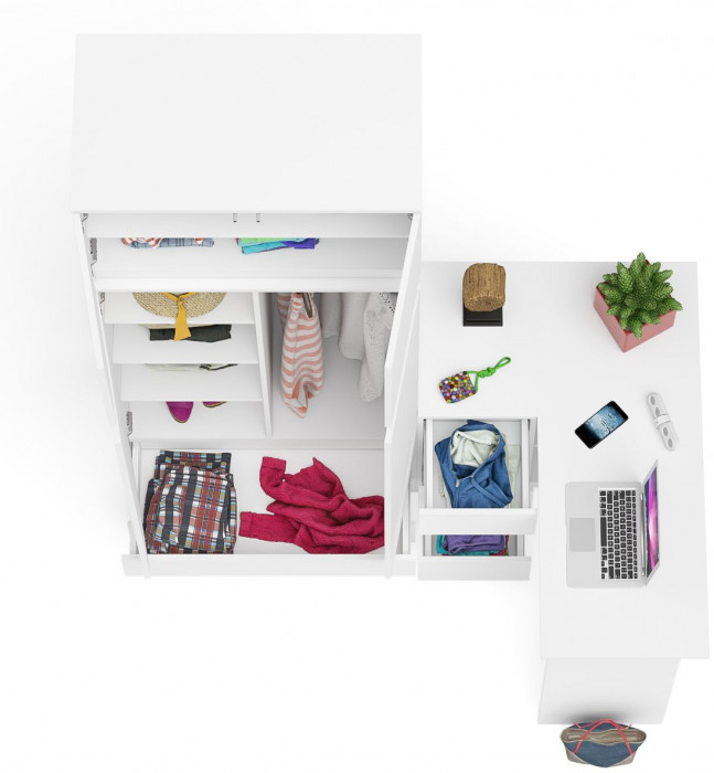 Мори компьютерный стол МС-16 левый + Шкаф МШ900.1 + Антресоль МА900.1, белый