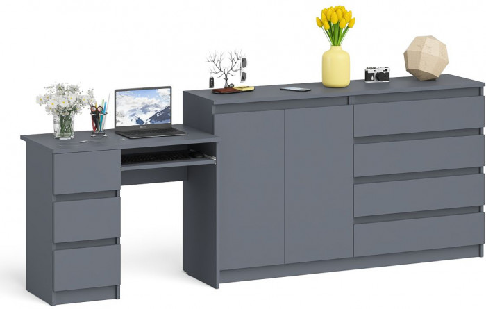 Мори компьютерный стол МС-6 левый + Комод МК1600.1, графит