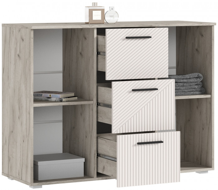 Сильвия Комод (3 ящика/2 двери) 1200, Крафт серый/Кашемир