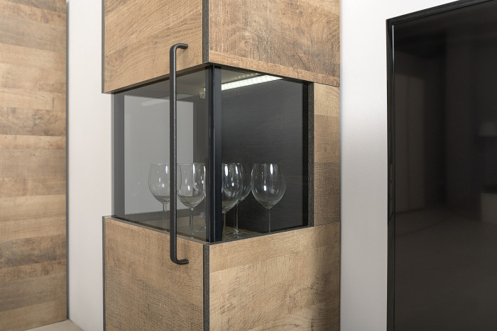 Трувор 13.205 Шкаф-пенал с витриной, дуб гранж песочный/интра