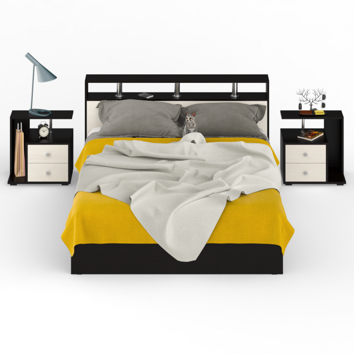 Камелия Кровать 1600 + две тумбы, венге/дуб лоредо