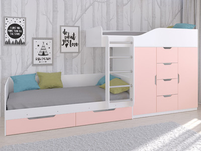 Кровать двухъярусная Астра 6 Белый/Розовый