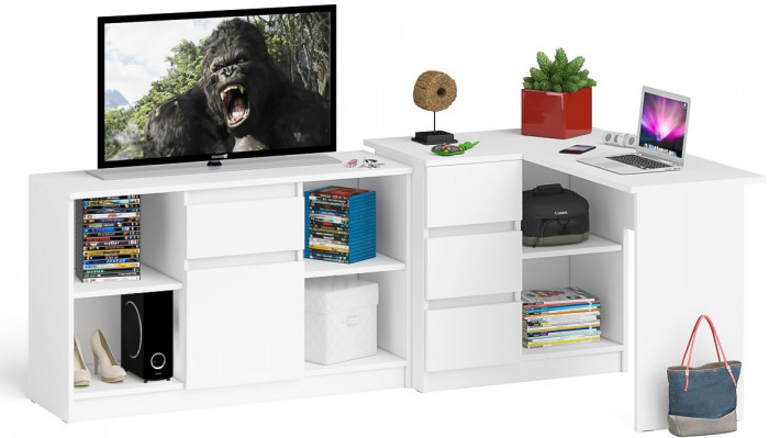 Мори компьютерный стол МС-16 левый + Тумба МТВ1204.1, белый