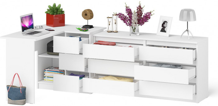 Мори компьютерный стол МС-16 правый + Комод МК1380.6, белый