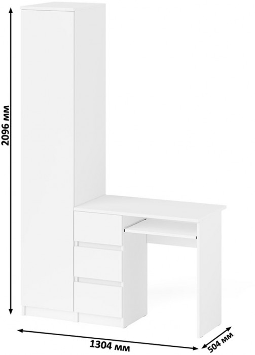 Мори компьютерный стол МС-6 левый + Пенал МШ400.1, белый