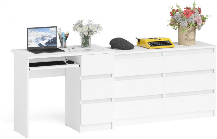 Мори компьютерный стол МС-6 правый + Комод МК1200.6, белый