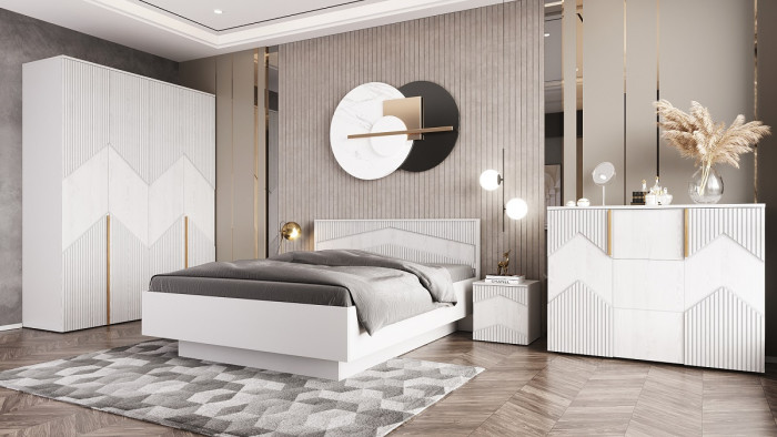 Кровать двуспальная 160х200 "Оливия" с щитовым основанием - Белый текстурный/Ясень белый