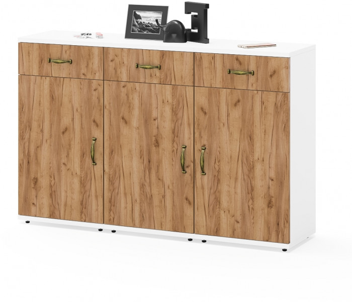 Лидер-8 Тумба МД 3.15 3 шт., цвет белый шагрень/крафт золото, ШхГхВ 120х30х75 см., универсальная сборка