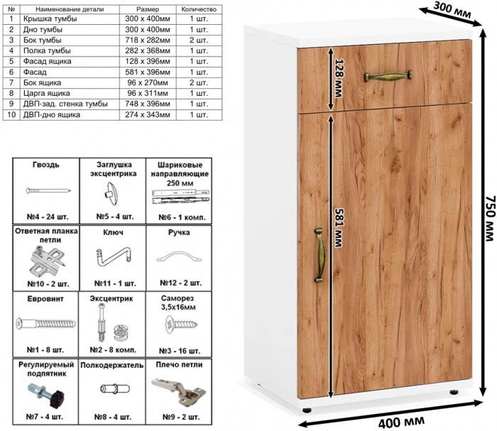Лидер-8 Тумба МД 3.15 3 шт., цвет белый шагрень/крафт золото, ШхГхВ 120х30х75 см., универсальная сборка