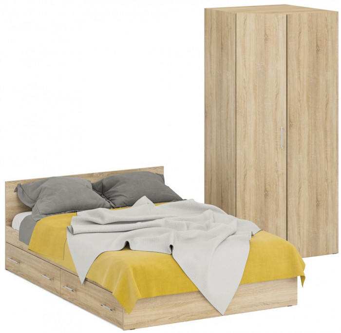 Кровать с ящиками 1400 + угловой шкаф Стандарт, дуб сонома