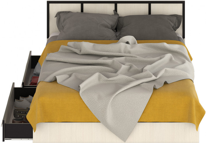 Сакура Кровать с ящиками 1600, цвет венге/дуб лоредо, ШхГхВ 163,5х203,5х80 см., сп.м. 1600х2000 мм., без матраса, основание есть, универсальная сборка