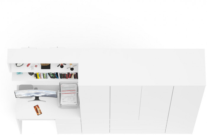 Мори компьютерный стол МС-1 правый + Шкаф МШ1600.1 + Полка 900, белый