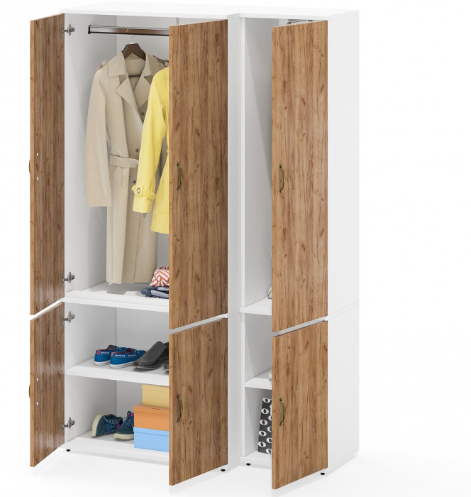 Лидер-8 Модуль Пенал МД 21Б + Шкаф МД 19Б, цвет белый шагрень/крафт золото, ШхГхВ 120х50х190 см., универсальная сборка