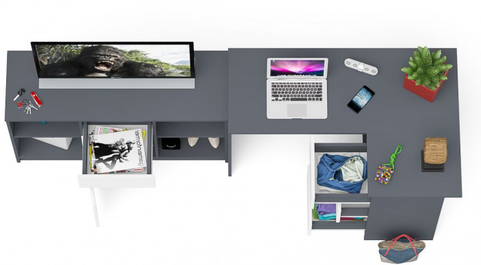 Мори Стол компьютерный МС-16 правый + Тумба МТВ1204.1, цвет графит/белый, ШхГхВ 244,8х84,9х76,6 см., выдвижные ящики справа, НЕ универсальная сборка