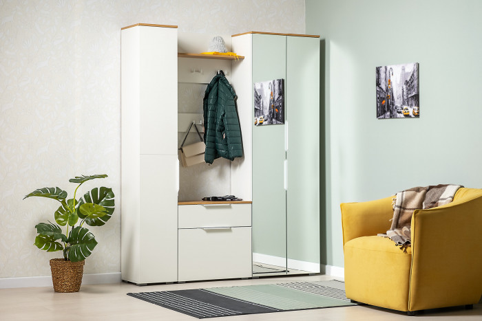 Октава Прихожая 15-123Н, белый шагрень/дуб крафт золотой/фасады МДФ белый шагрень