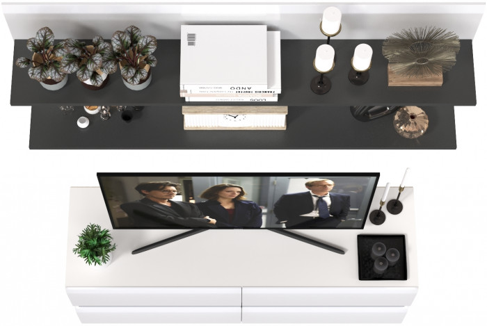 Сидней Комплектация № 045, корпус белый/чёрный/фасады МДФ белый глянец