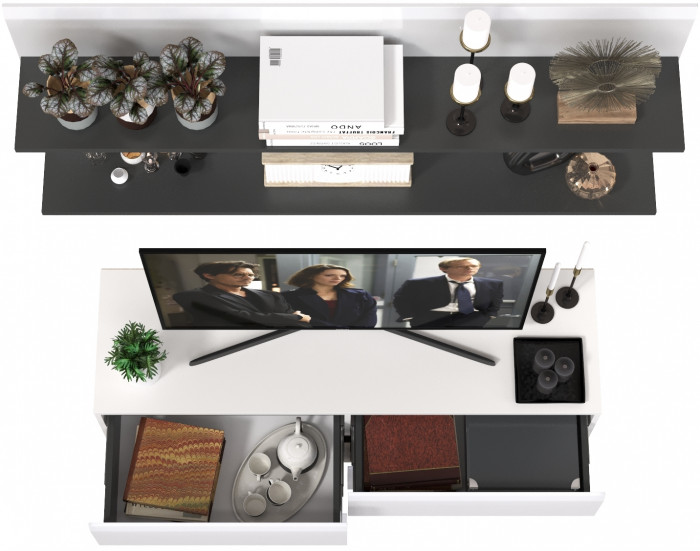 Сидней Комплектация № 045, корпус белый/чёрный/фасады МДФ белый глянец