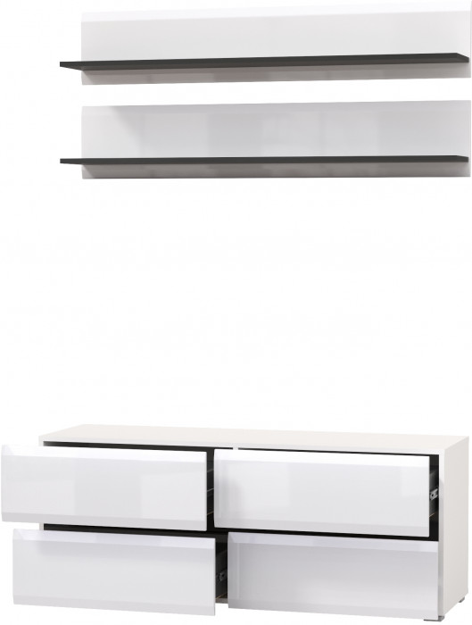 Сидней Комплектация № 045, корпус белый/чёрный/фасады МДФ белый глянец