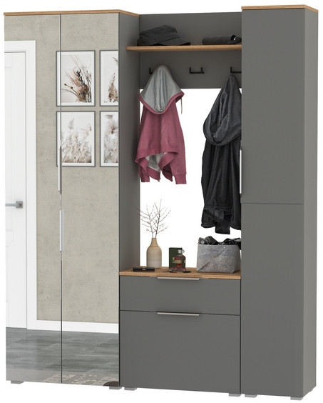 Октава Прихожая 22, цвет серый графит/дуб крафт золотой/фасады МДФ серый графит, ШхГхВ 161,5х35,4х197,6 см., универсальная сборка