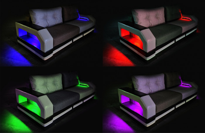 СПБ Диван еврокнижка Манчестер с подсветкой,160 рогожка серая НПБ