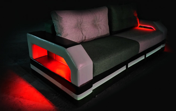 СПБ Диван еврокнижка Манчестер с подсветкой,160 рогожка серая НПБ