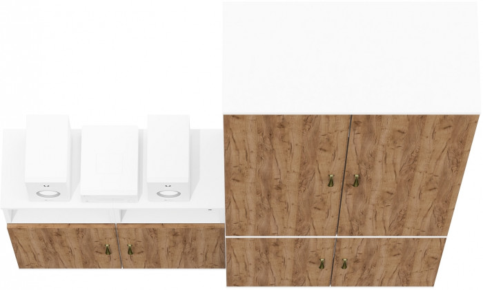 Лидер-8 Шкаф МД 20Б + Тумба МД 3.19 + Тумба МД 3.19, белый шагрень/крафт золото