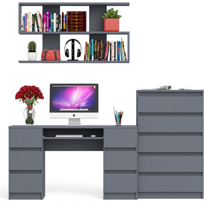 Мори компьютерный стол МС-2 + Комод МК700.5 + Полка 1200, графит
