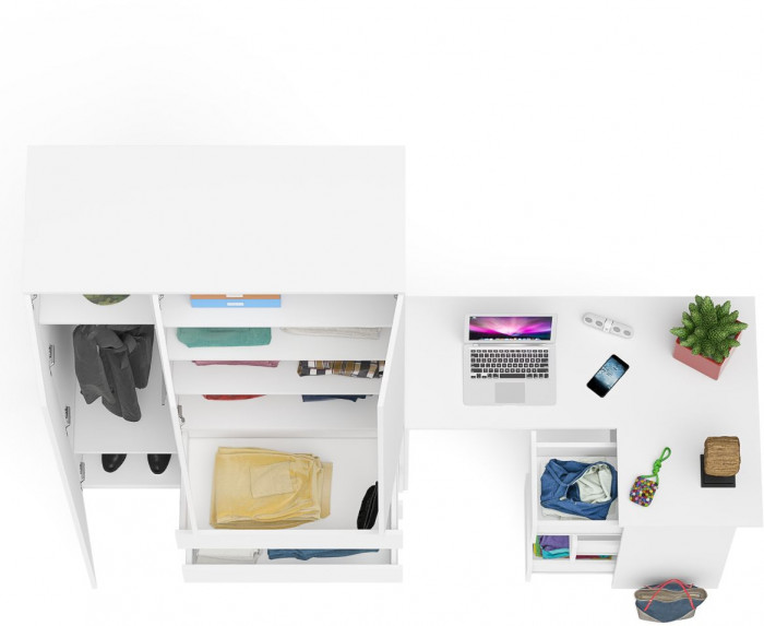 Мори Стол компьютерный МС-16 правый + Шкаф МШ1200.1, цвет белый, ШхГхВ 244,8х84,9х209,6 см., выдвижные ящики справа, НЕ универсальная сборка