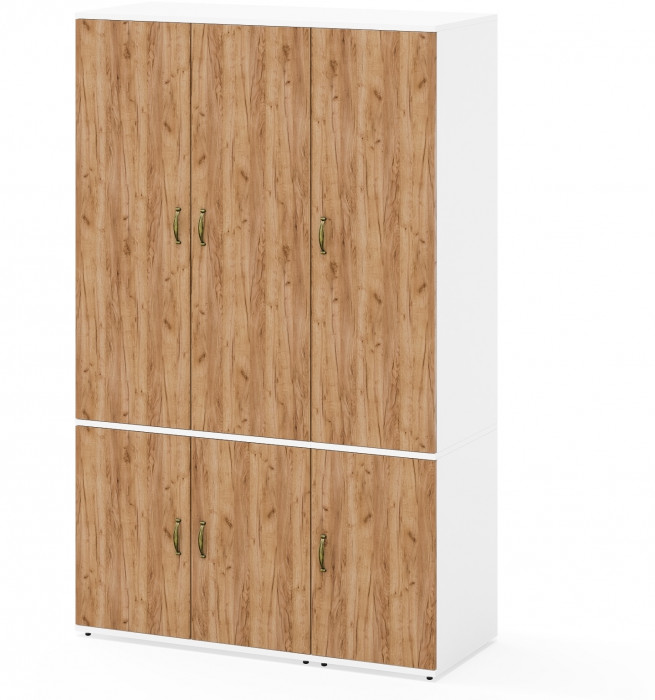 Лидер-8 Модуль Пенал МД 23Б + Шкаф МД 19Б, белый шагрень/крафт золото