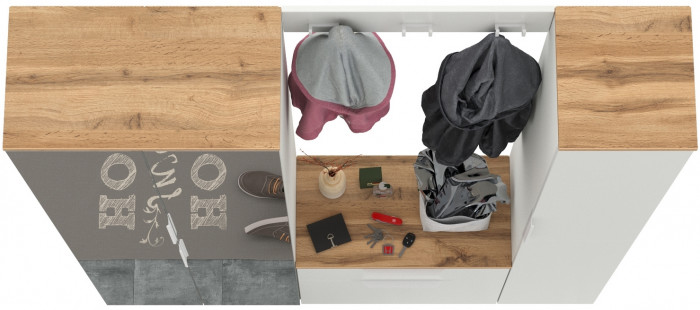 Октава Прихожая 23, цвет белый шагрень/дуб крафт золотой/фасады МДФ белый шагрень, ШхГхВ 161,5х35,4х197,6 см., универсальная сборка