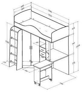 Детская кровать-чердак Теремок-1, Дуб молочный / О