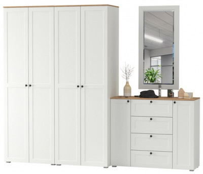 Остин Прихожая 26, цвет белый шагрень/дуб крафт золотой, ШхГхВ 280х54,3х229,6 см., универсальная сборка