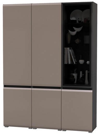 Сидней 13.200 Шкаф 2 штуки + Шкаф-витрина 13.201, корпус: антрацит/фасады: МДФ веллюто капучино/стекло