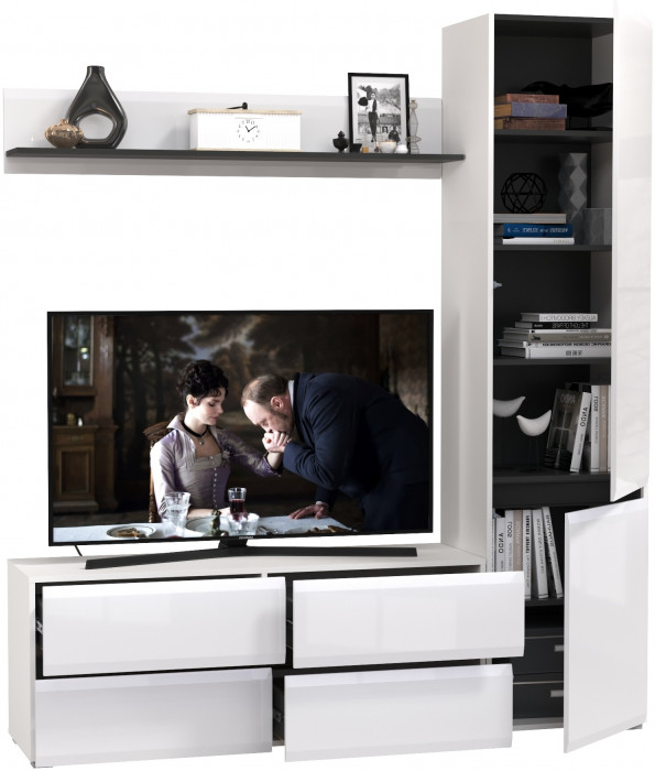 Сидней Комплектация № 046, корпус белый/чёрный/фасады МДФ белый глянец