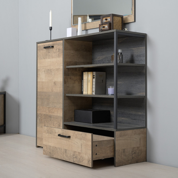 Трувор 13.206 Шкаф-стеллаж + 13.307.01 Комод, дуб гранж песочный/интра