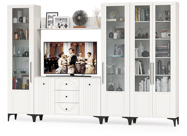 Валенсия Гостиная № 106, ЛДСП белый шагрень/МДФ белый шагрень