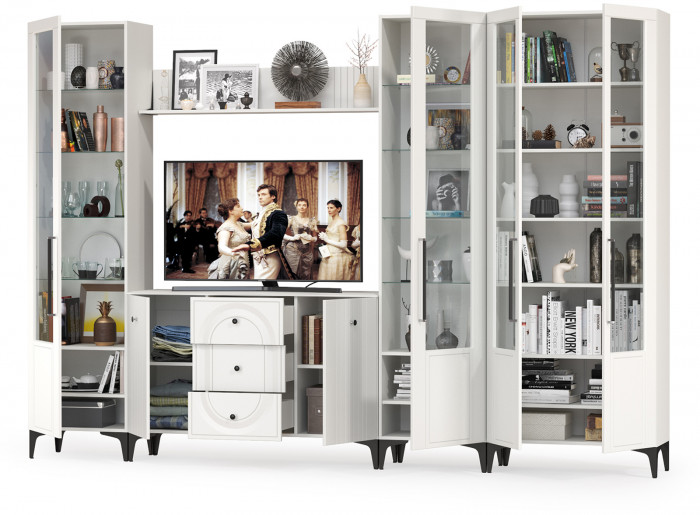 Валенсия Гостиная № 106, ЛДСП белый шагрень/МДФ белый шагрень