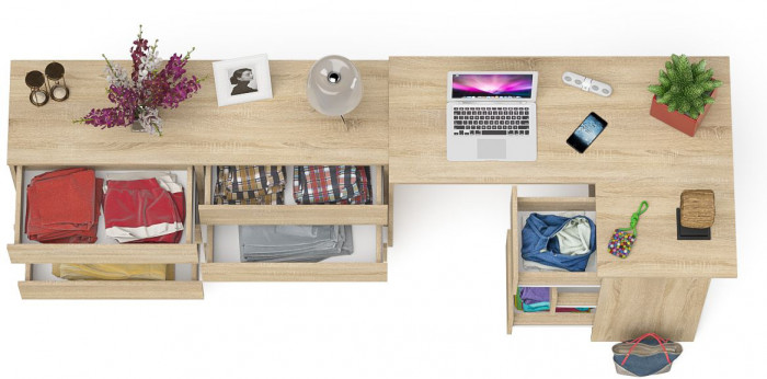 Мори компьютерный стол МС-16 правый + Комод МК1380.6, дуб сонома