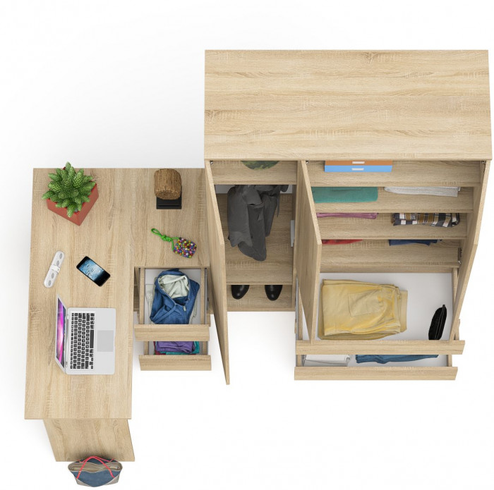 Мори компьютерный стол МС-16 правый + Шкаф МШ1200.1, дуб сонома