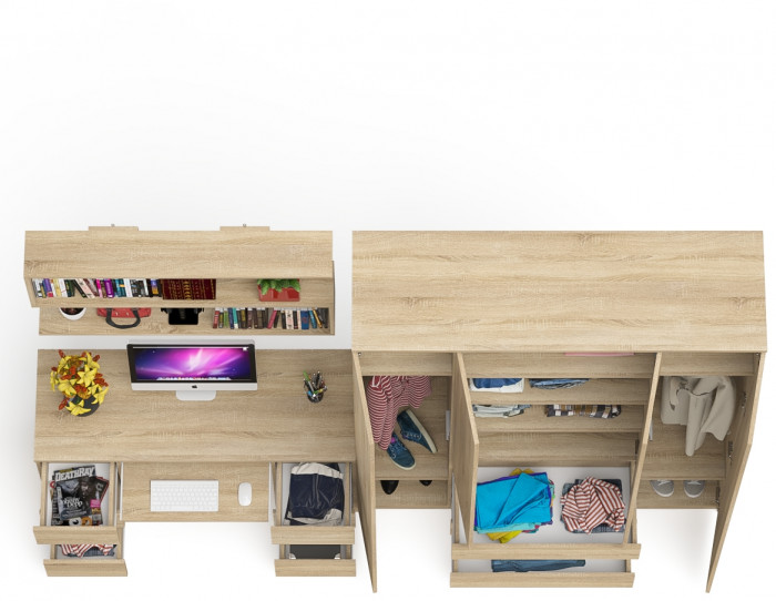 Мори компьютерный стол МС-2 + Шкаф МШ1600.1 + Полка 1200, дуб сонома