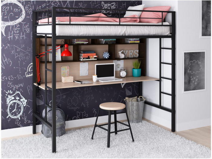 Кровать-чердак Севилья 1.2 (Венге / Дуб молочный, Слоновая кость)