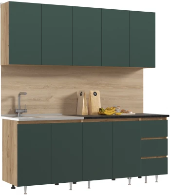 Кухня Челси 2,0м, Дуб крафт/Изумрудный (Кастилло темный)