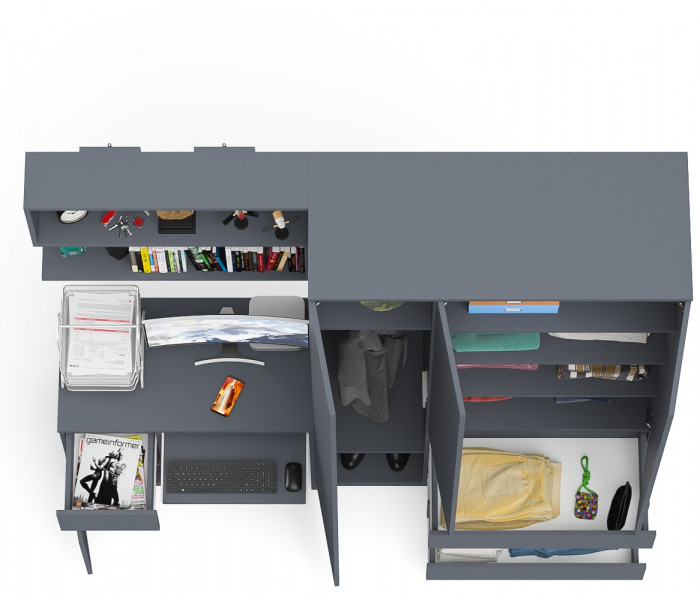 Мори компьютерный стол МС-1 левый + Шкаф МШ1200.1 + Полка 900, графит